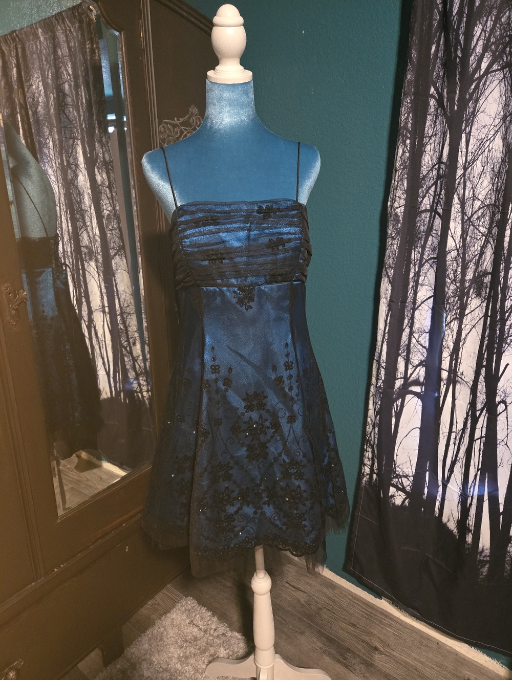 Blue Floral Embroidered Mini Dress